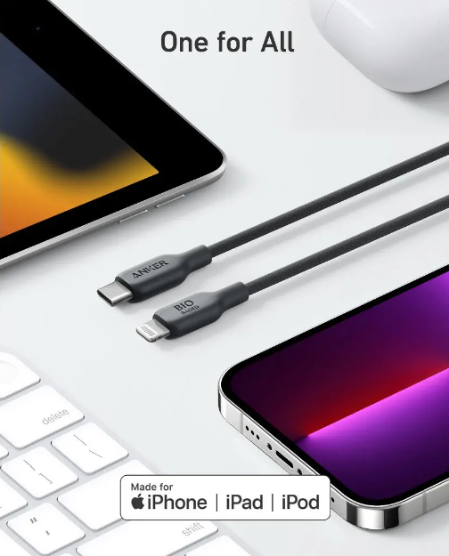 كيبل أنكر 542 من نوع USB-C إلى Lightning بطول 6 قدم (Bio Based) |أسود كيبل أنكر 542 من نوع USB-C إلى Lightning بطول 6 قدم (Bio Based) |أسود
